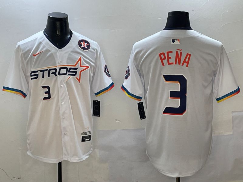 Men Houston Astros #3 Pena White Fourth generation Joint Name 2025 Nike MLB Jersey style 5